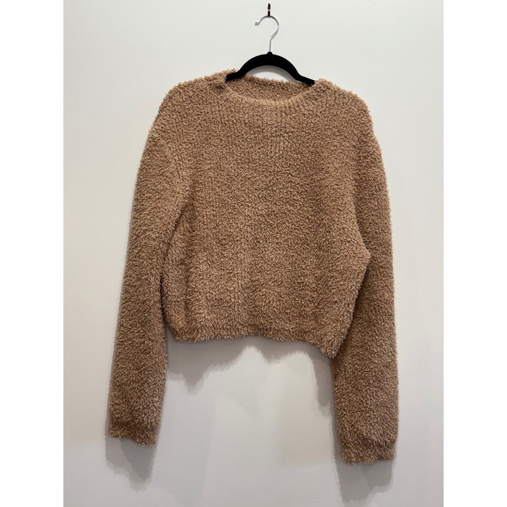 Aerie Tan Teddy Popcorn Knit Cropped Crewneck Sweater XXL Pullover Tan Camel